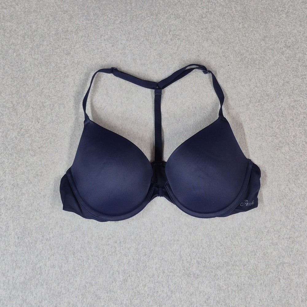 PINK Victoria Secret Women Bra 38B Navy Wear Everywhere T Shirt Push Up